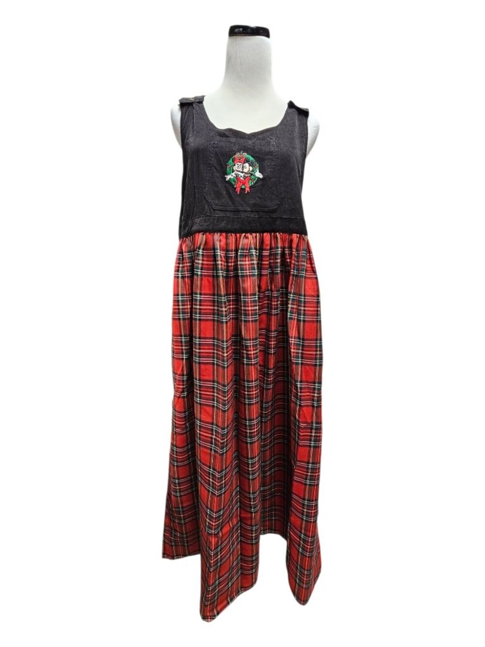 DEADSTOCK! 90s Mickey Inc. Christmas plaid pinafore / jumpsuit dress . medium